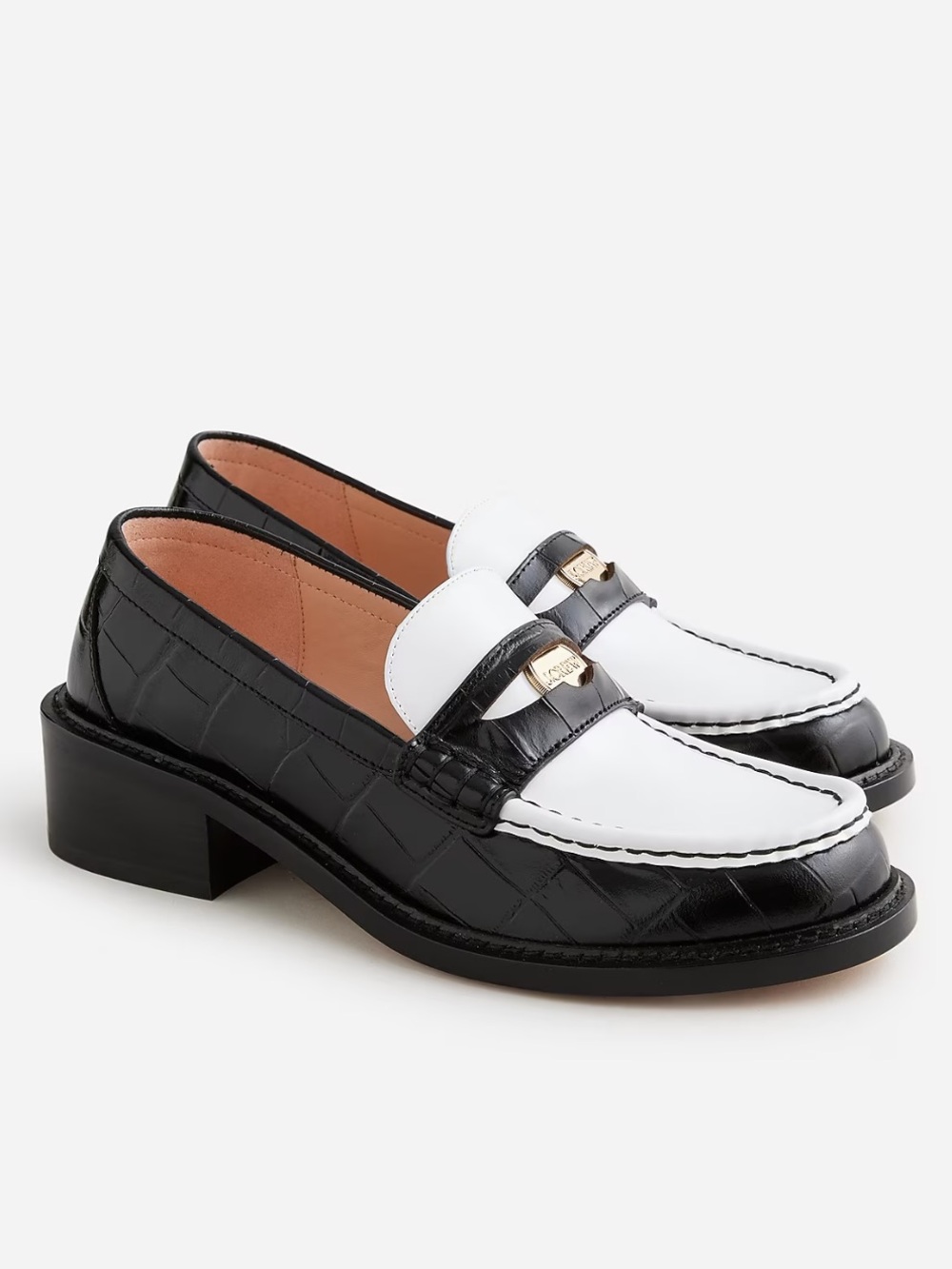 J. Crew Coin Loafers Black and White Croc Embossed Leather Loafers Size 7.5